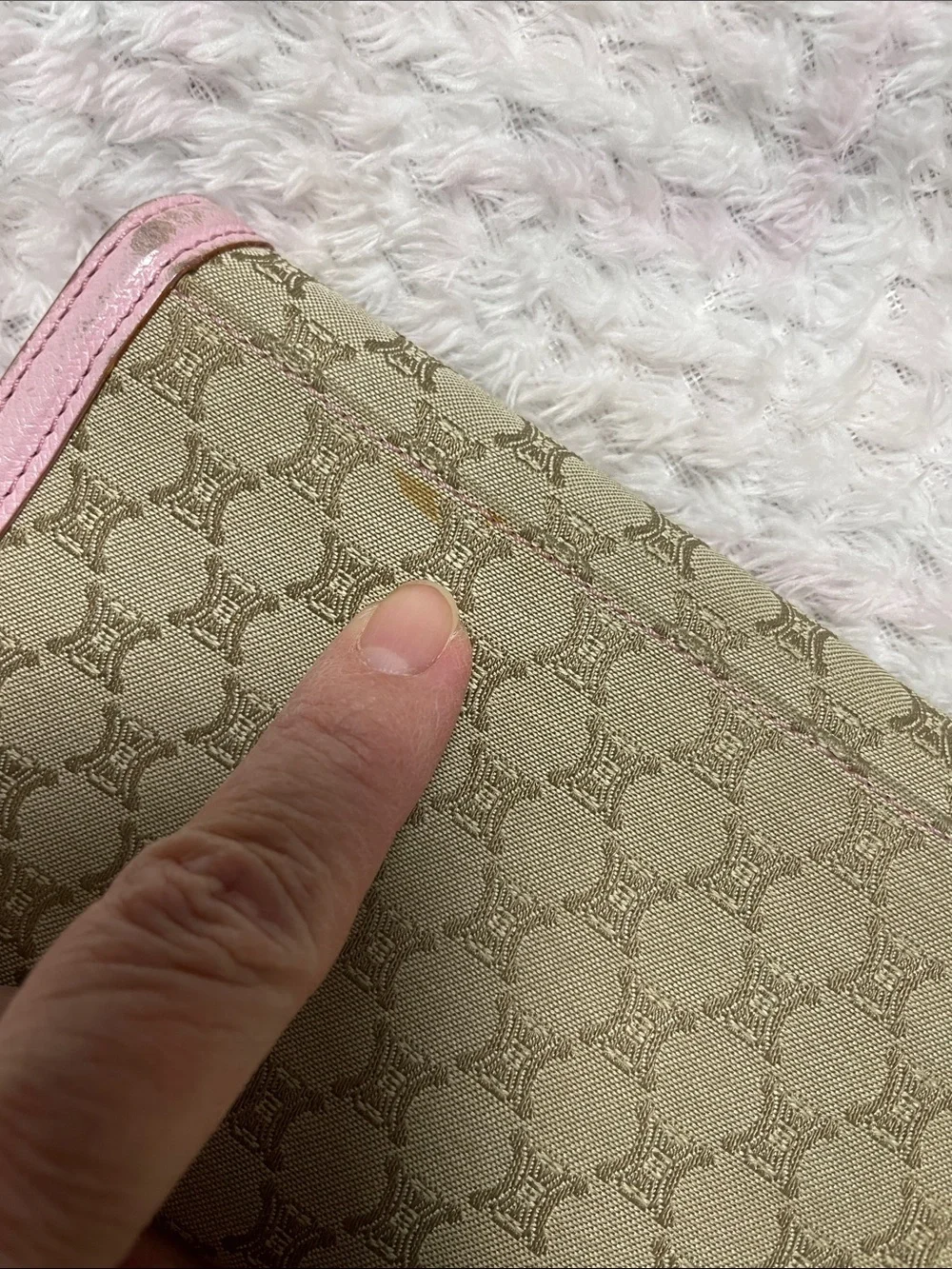 Celine Monogram Continental Wallet with Pink Trim